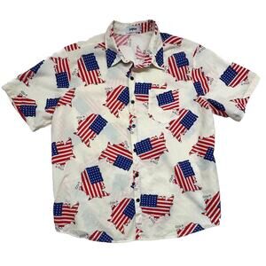 VATPAVE Mens Size XL‎ Hawaiian Shirts America Red White Blue Button Short Sleeve